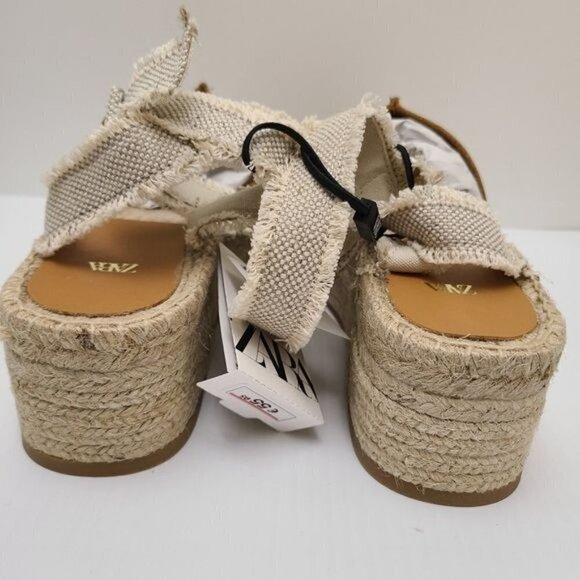 ZARA LEATHER FLATFORM SANDALS SIZE 9US BROWN | 1301/210 - Picture 11 of 12